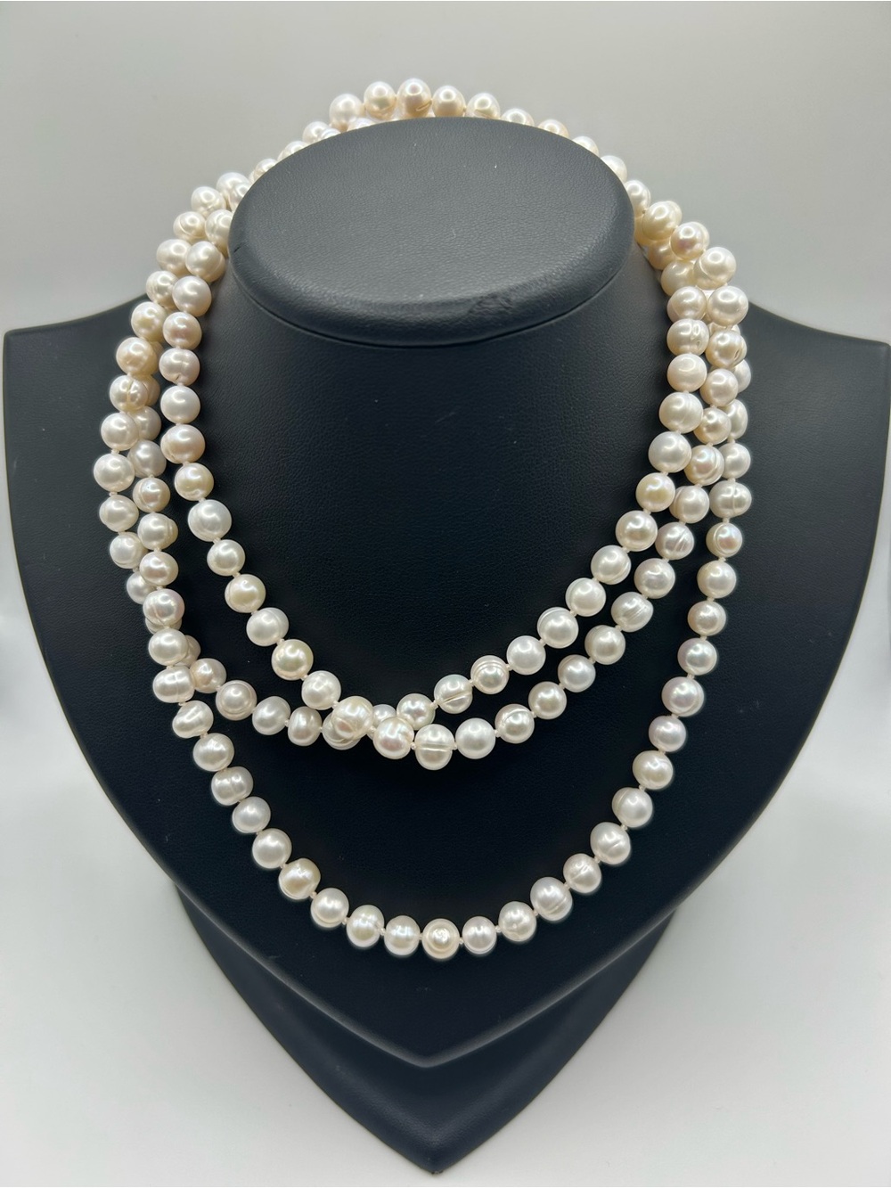 Handmade round 6-7mm white fresh water pearl long necklace